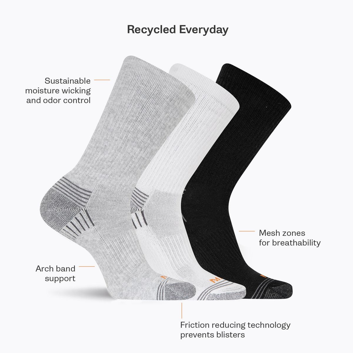 Recycled Everyday Crew Sock 3 Pack - Socks | Merrell For Sale